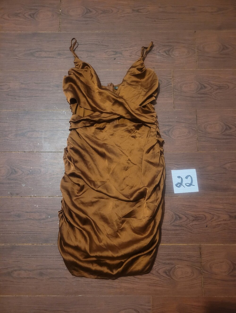 wild fable Bronze Satin Ruched Mini Dress